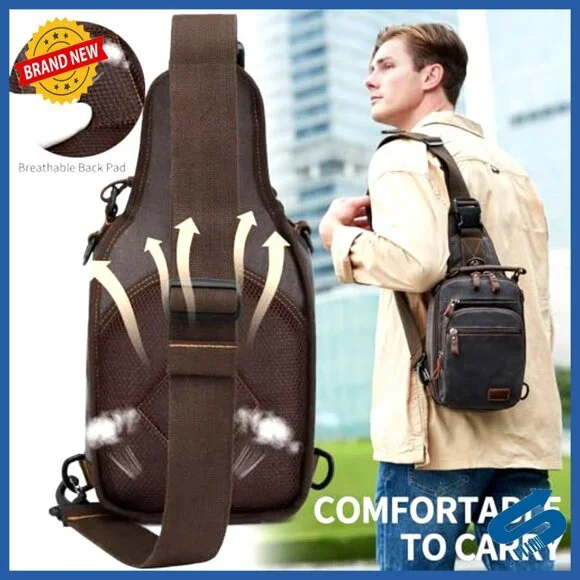 Waxed Canvas Crossbody Sling Bag Water Resistant Casual Daypack Adjustable
